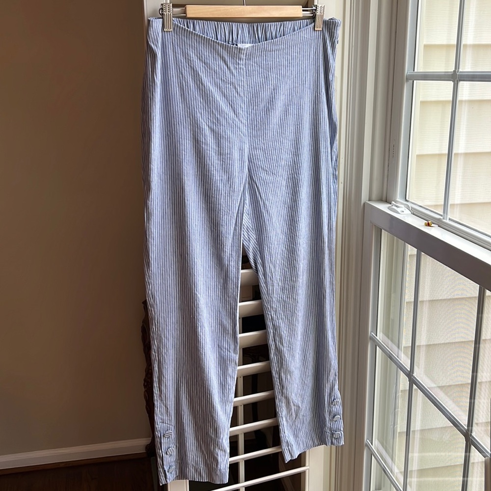 J Jill Blue White Pinstripes Linen Pants M M Tall